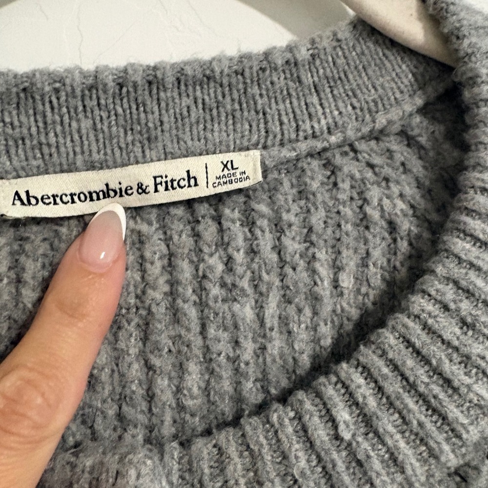 Abercrombie & Fitch Gray Ribbed Crew Cardigan Gold Buttons XL Wool Blend Sweater - Picture 4 of 7
